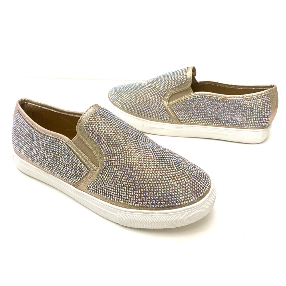 La Sheelah Women’s Golden Champagne Rhinestone Slip On Sneakers